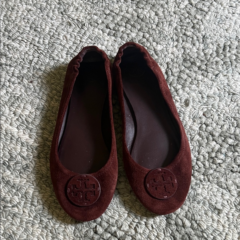 Tory Burch Mini Miller oxblood Suede Flats